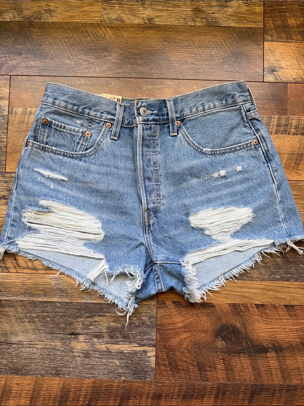 Levi 501 Distressed High-Rise Light Blue Denim Shorts